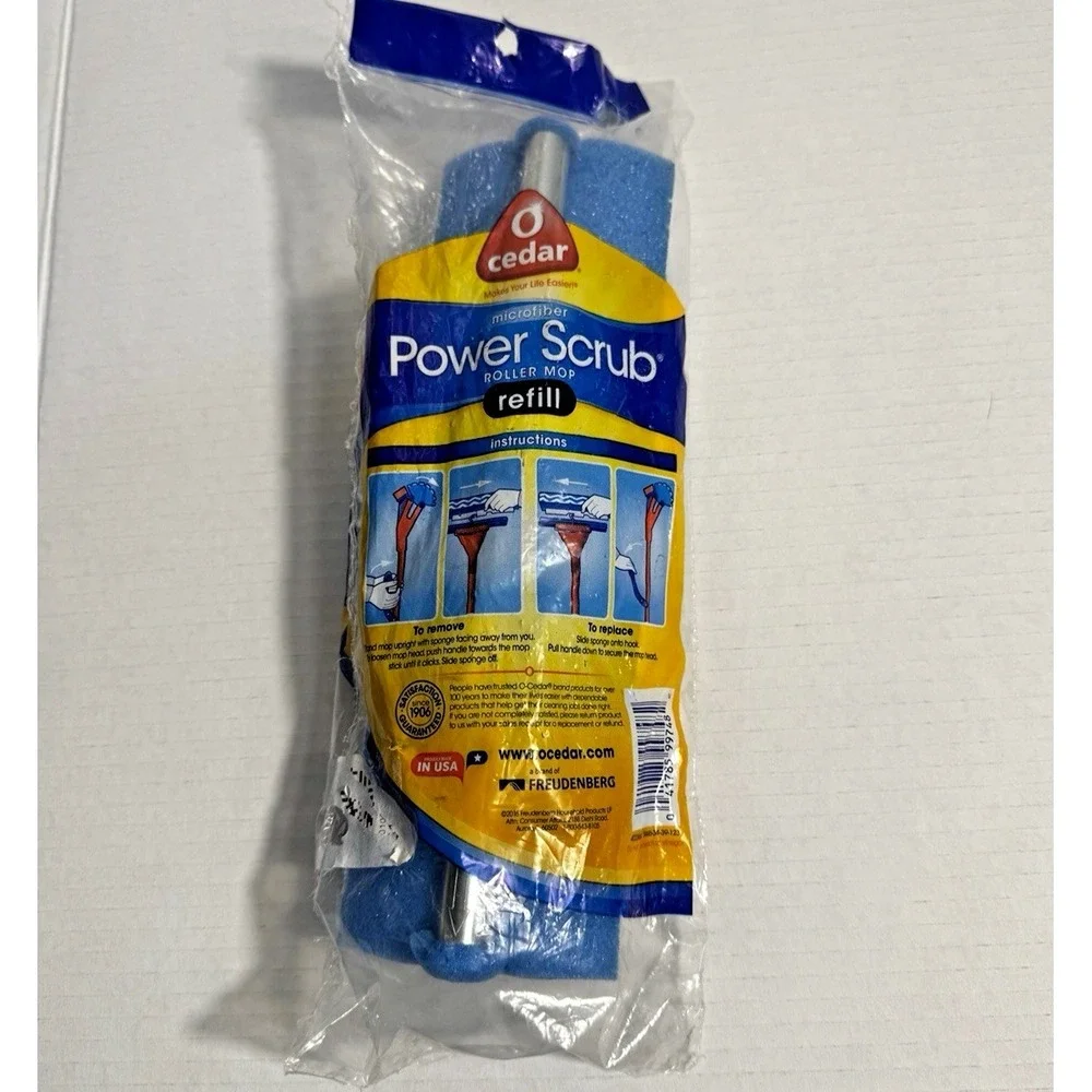 O-Cedar Microfiber Power Scrub Roller Mop Refill Blue White Wave Sponge NOS